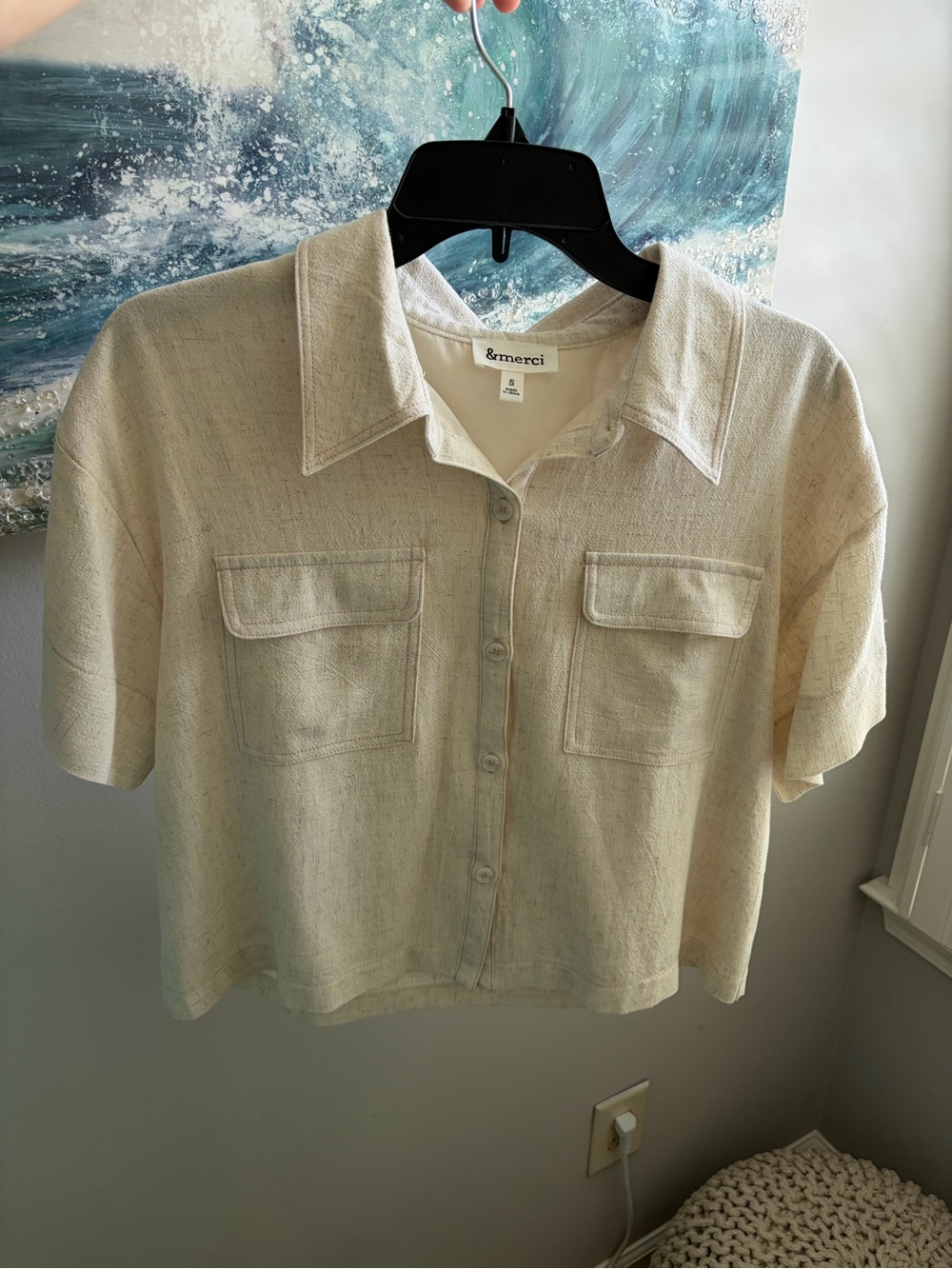 Cream Short-Sleeve Button Front Utility Shirt
